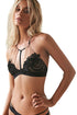 Sexy Black Embroidered Floral Halter Bralette Top